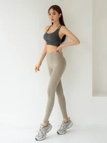 DAZY Solid High Stretch Sports Bra - Dark Grey - View 3