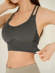 DAZY Solid High Stretch Sports Bra - Dark Grey - View 4