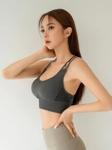 DAZY Solid High Stretch Sports Bra - Dark Grey - View 5