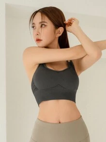 DAZY Solid High Stretch Sports Bra - Dark Grey - View 6