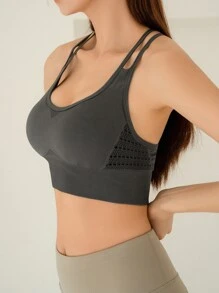 DAZY Solid High Stretch Sports Bra - Dark Grey - View 8