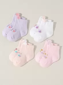 4雙嬰兒卡通圖案襪子 - 彩色 - 查看 1