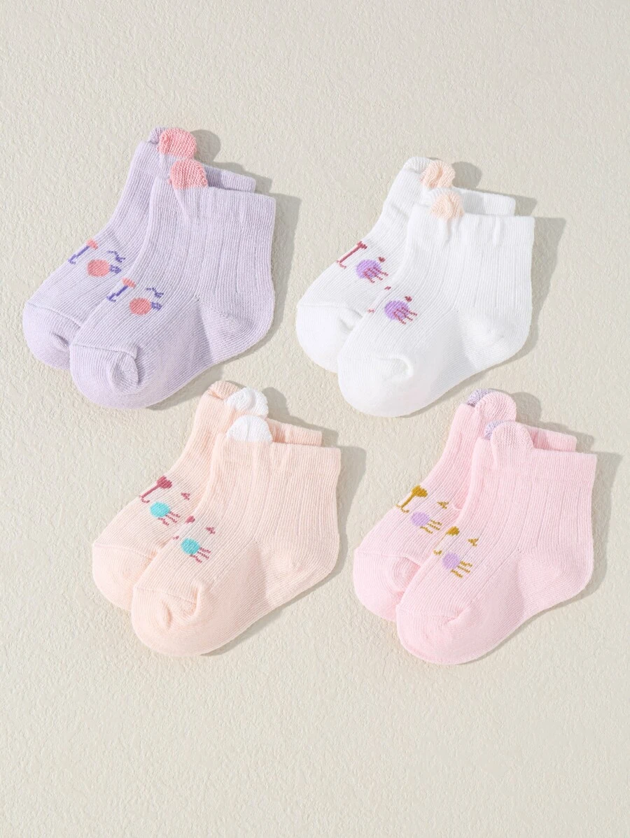 4雙嬰兒卡通圖案襪子 - 彩色 - 查看 1