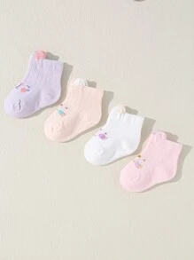 4雙嬰兒卡通圖案襪子 - 彩色 - 查看 3