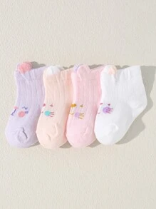 4雙嬰兒卡通圖案襪子 - 彩色 - 查看 4