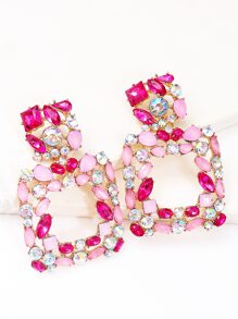 juran 1pair Luxury Zinc Alloy Rhinestone Drop Earrings For Women For Daily Decoration - Pink - View 4