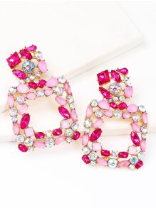 juran 1pair Luxury Zinc Alloy Rhinestone Drop Earrings For Women For Daily Decoration - Pink - View 2