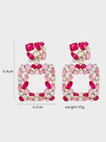 juran 1pair Luxury Zinc Alloy Rhinestone Drop Earrings For Women For Daily Decoration - Pink - View 5