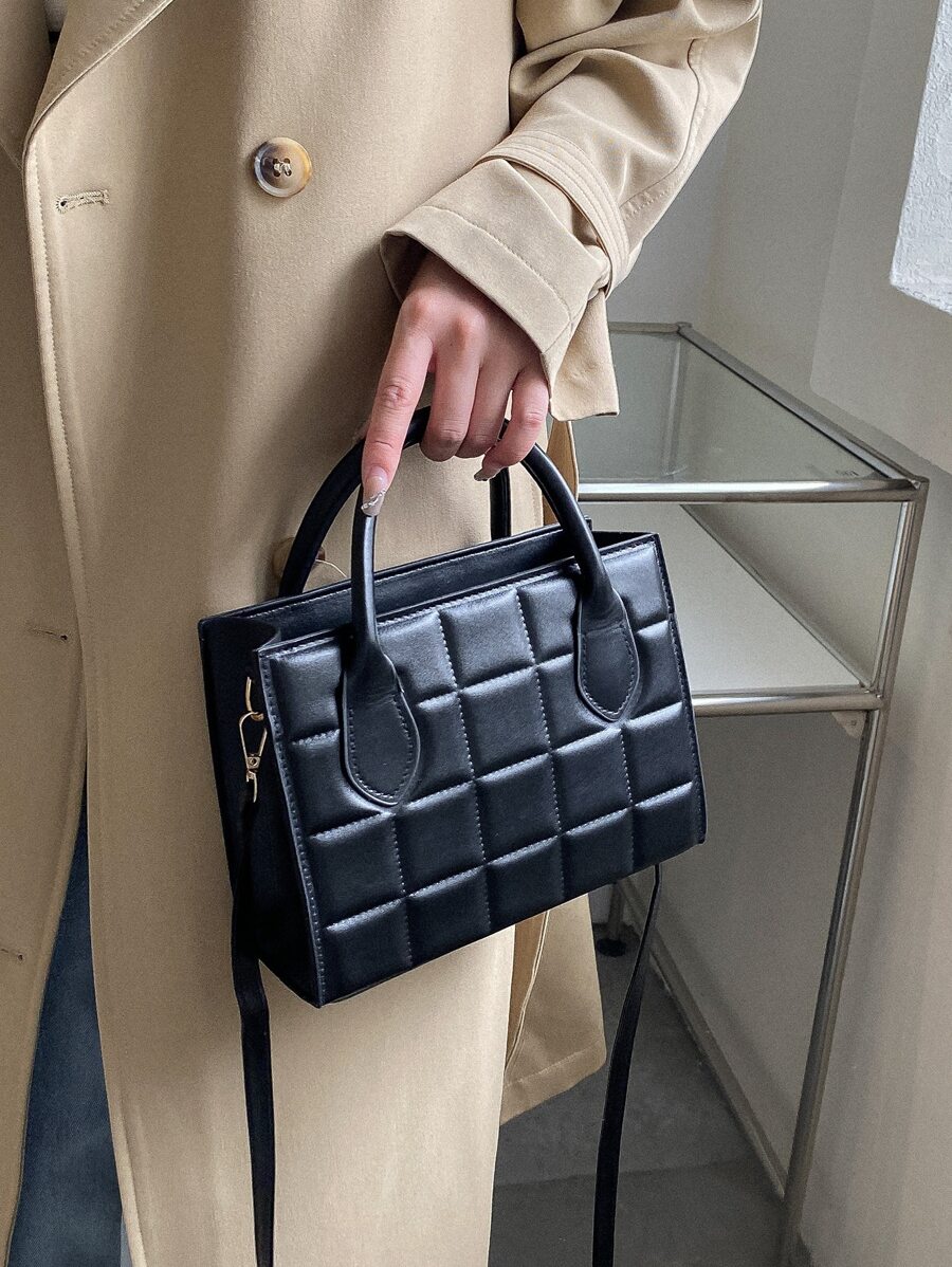 Túi vuông có tay cầm đôi chần bông không thấm nước, nhẹ, dành cho doanh nhân dành cho nữ tuổi teen Sinh viên đại học, tân binh và nhân viên văn phòng Hoàn hảo cho văn phòng, đại học, công việc, kinh doanh, đi làm - màu đen - Xem 1