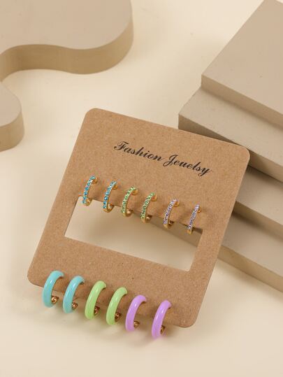 أقراط طوق مبسط 6أزواج/طقم