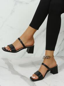 Strap Sandals For Women, 2024 New Summer Fairy Style Elegant Square Toe High Heel Slides - Black - View 3