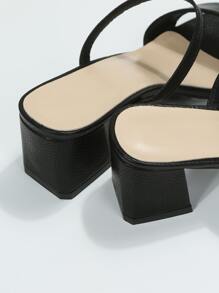 Strap Sandals For Women, 2024 New Summer Fairy Style Elegant Square Toe High Heel Slides - Black - View 5