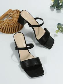 Strap Sandals For Women, 2024 New Summer Fairy Style Elegant Square Toe High Heel Slides - Black - View 7