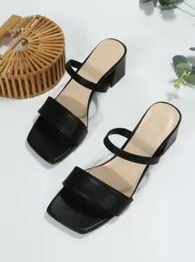 Strap Sandals For Women, 2024 New Summer Fairy Style Elegant Square Toe High Heel Slides - Black - View 4