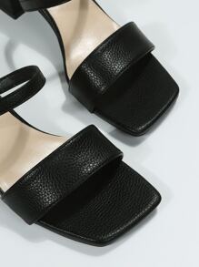 Strap Sandals For Women, 2024 New Summer Fairy Style Elegant Square Toe High Heel Slides - Black - View 8