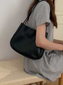 Túi vai màu trơn Đôi tay cầm Thanh lịch - màu đen - Xem 5