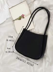 Túi vai màu trơn Đôi tay cầm Thanh lịch - màu đen - Xem 6