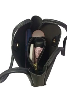 Túi vai màu trơn Đôi tay cầm Thanh lịch - màu đen - Xem 7