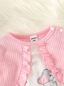 嬰兒蝴蝶和大象印花褶邊假兩件連身褲 - 彩色 - 查看 3