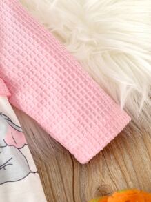 嬰兒蝴蝶和大象印花褶邊假兩件連身褲 - 彩色 - 查看 4