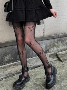 1 st. Kvinnors Svart Fashionabel Street Fjäril Mönster Nätnät Stram , Söt & Sexig - Svart - Visa 3