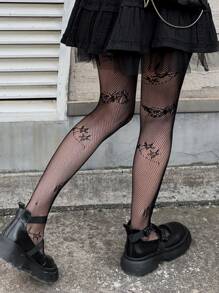 1 st. Kvinnors Svart Fashionabel Street Fjäril Mönster Nätnät Stram , Söt & Sexig - Svart - Visa 5