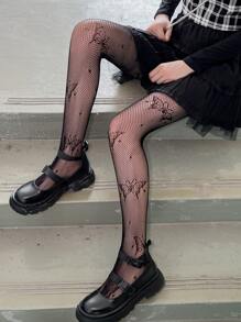 1 st. Kvinnors Svart Fashionabel Street Fjäril Mönster Nätnät Stram , Söt & Sexig - Svart - Visa 6