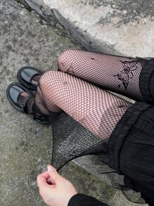 1 st. Kvinnors Svart Fashionabel Street Fjäril Mönster Nätnät Stram , Söt & Sexig - Svart - Visa 7