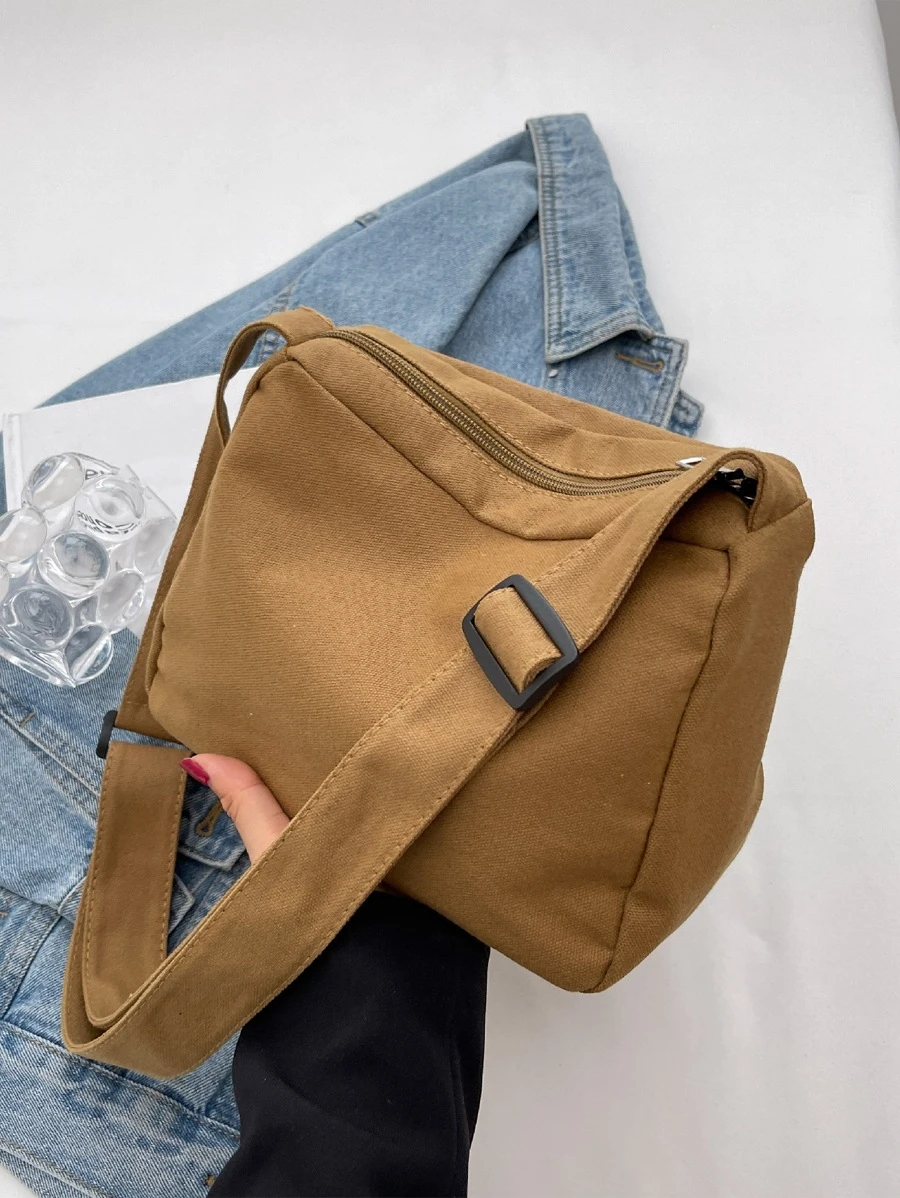 Bolsa cuadrada minimalista de lona - Marrón - Ver 1