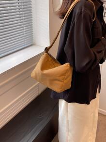 Bolsa cuadrada minimalista de lona - Marrón - Ver 2