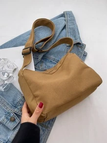 Bolsa cuadrada minimalista de lona - Marrón - Ver 5