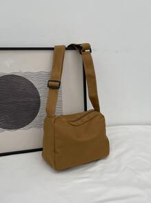 Bolsa cuadrada minimalista de lona - Marrón - Ver 6