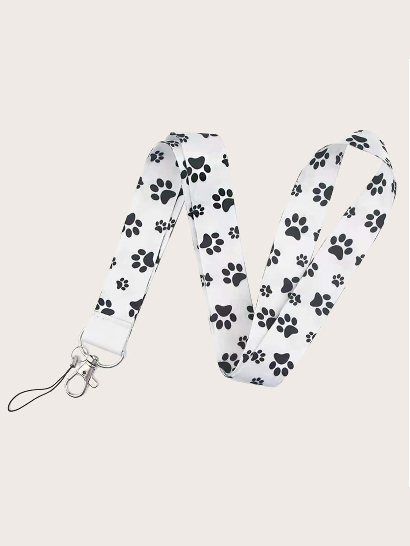 Dog Paw Print Phone Lanyard - Black and White - View 1
