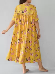SHEIN Unity Plus Allover Floral Print Nightdress - Yellow - View 2