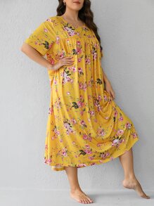 SHEIN Unity Plus Allover Floral Print Nightdress - Yellow - View 3
