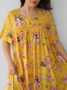 SHEIN Unity Plus Allover Floral Print Nightdress - Yellow - View 4
