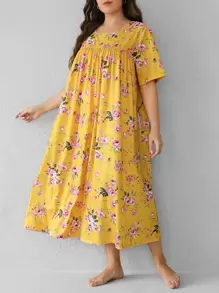 SHEIN Unity Plus Allover Floral Print Nightdress - Yellow - View 5