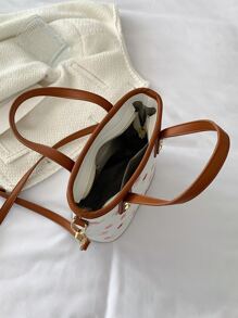 少女、青少年女孩適用的可愛、時尚、極簡、休閒、花卉刺繡斗篷包 - 白色 - 查看 3