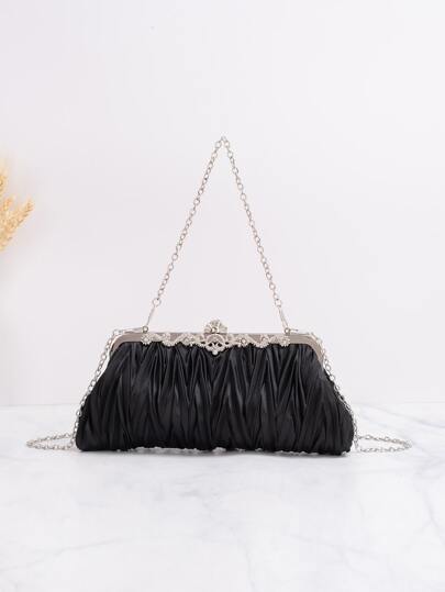 サテン ラインストーンデコレーション チェーン ラッチドバッグの画像