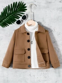 SHEIN 男孩翻蓋口袋外套,不包含毛衣 - 棕色 - 查看 1