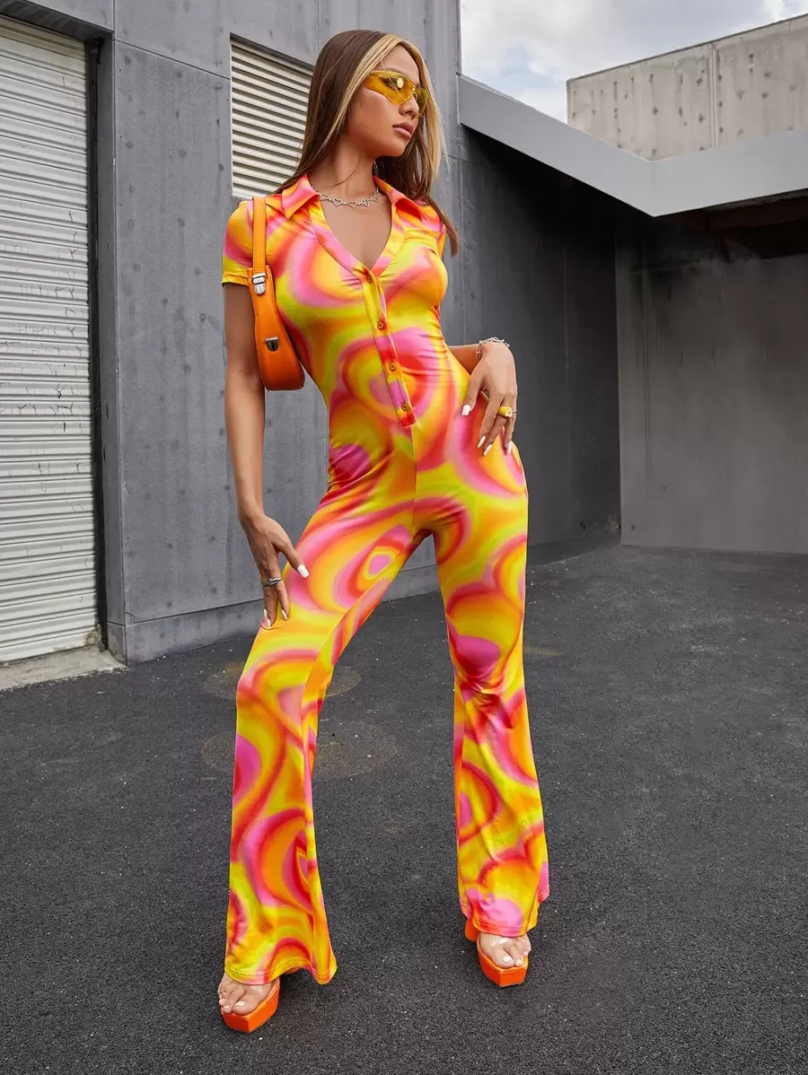 SHEIN ICON Ombre Collared Button Front Jumpsuit - Multicolor - View 1