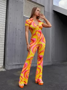 SHEIN ICON Ombre Collared Button Front Jumpsuit - Multicolor - View 3