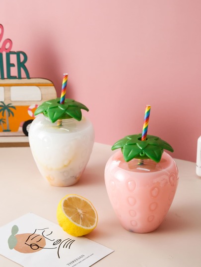 1pc Strawberry Shaped Straw Cup With Straw