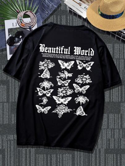 Guys Butterfly & Floral Print Tee