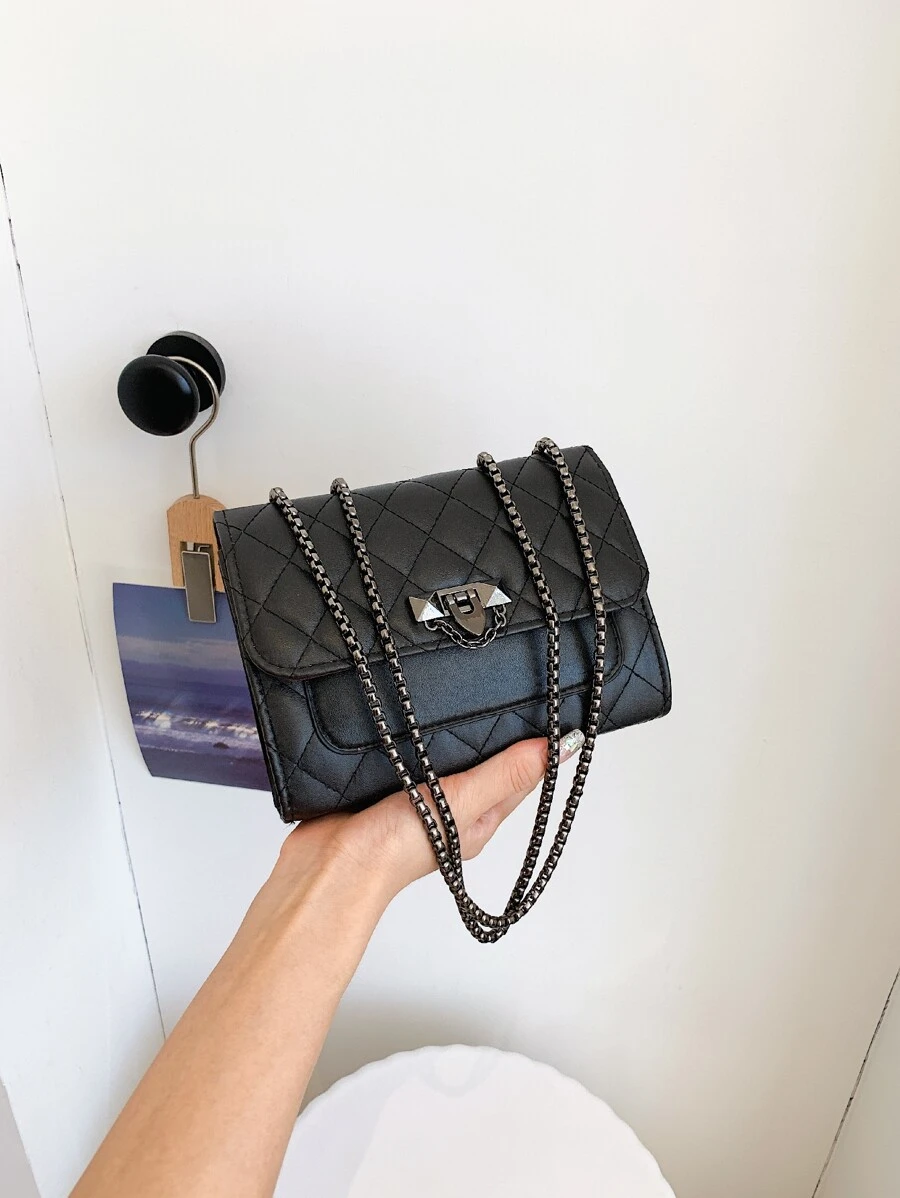 Mini Quilted Chain Shoulder Bag - Black - View 1