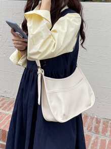 1pc New Fashion Large Capacity Casual Versatile Minimalist Sweet & Spicy High-Quality Multi-Functional Adjustable Strap Shoulder/Crossbody Bag, Vintage Academic Commuter Style, Elegant For Office Ladies, University Students, Daily Use - Beige - View 1