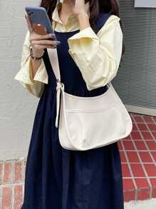 1pc New Fashion Large Capacity Casual Versatile Minimalist Sweet & Spicy High-Quality Multi-Functional Adjustable Strap Shoulder/Crossbody Bag, Vintage Academic Commuter Style, Elegant For Office Ladies, University Students, Daily Use - Beige - View 2