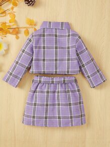 嬰兒格子呢圖案襯衫和腰帶半身裙 - 紫色 - 查看 2