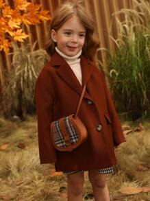 女孩格紋圖案翻蓋馬鞍包 - 棕色 - 查看 5