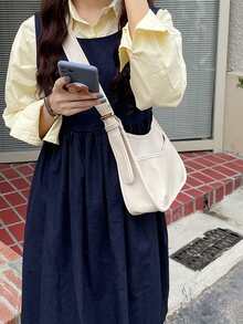 1pc New Fashion Large Capacity Casual Versatile Minimalist Sweet & Spicy High-Quality Multi-Functional Adjustable Strap Shoulder/Crossbody Bag, Vintage Academic Commuter Style, Elegant For Office Ladies, University Students, Daily Use - Beige - View 3